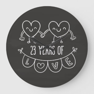 23rd Anniversary Gift Chalk Hearts Große Wanduhr