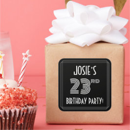 23rd Birthday Party: Art Deco Style & Custom Name Quadratischer Aufkleber