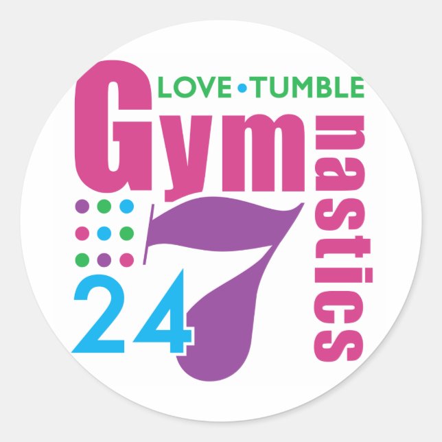 24/7 Gymnastik Runder Aufkleber (Vorderseite)