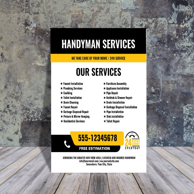 24/7 Handyman & Klempnerdienste BLACK YELLOW Flyer (Von Creator hochgeladen)