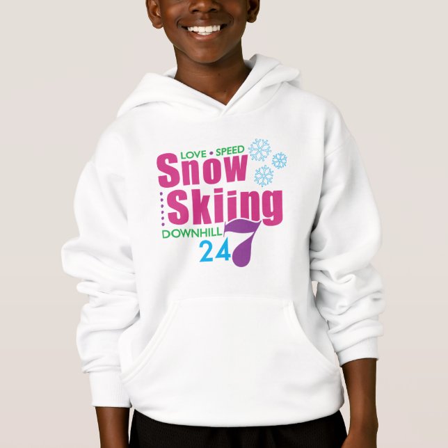 24/7 Schnee-Skifahren Hoodie (Vorderseite)