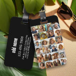 24 Foto Collage Grid - schwarz mit weißem Text Gepäckanhänger<br><div class="desc">Verwenden Sie 24 SQUARE-Fotos,  um eine persönliche Foto-Collage zu erstellen. Dieses moderne,  saubere Layout hat einen schwarzen Hintergrund. Die Hintergrundfarbe kann im Anpassungsbereich geändert werden. ***Beste Ergebnisse für dieses Multi-Foto-Layout - Ihre Fotos vor dem Hochladen in Quadrate schneiden. Oder verwenden Sie Fotos mit dem Thema zentriert.***</div>
