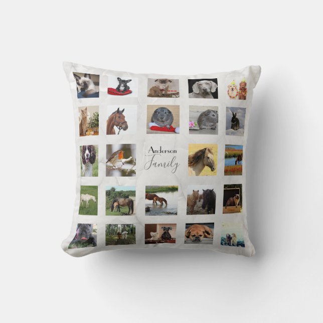 24 FOTO COLLAGE Keepake - Grauer Marmor Kissen (Vorderseite)