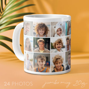 24 Foto-Collage - Minimales weißes Raster Jumbo-Tasse