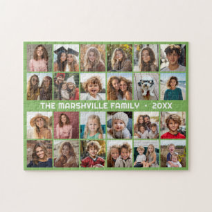 24-Foto-Collage mit Familienname Datum Grün