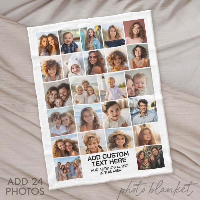 24-Foto-Collage mit Textfeld Fleecedecke (Custom Fleece Blanket with Photo Collage for Family and Friends)