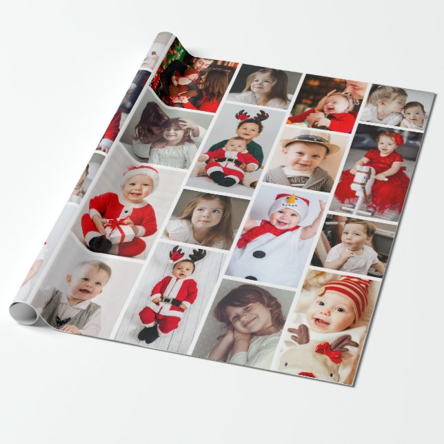 24-Foto Collage Weihnachtsfeiertag Geschenkpapier (Ungerollt)