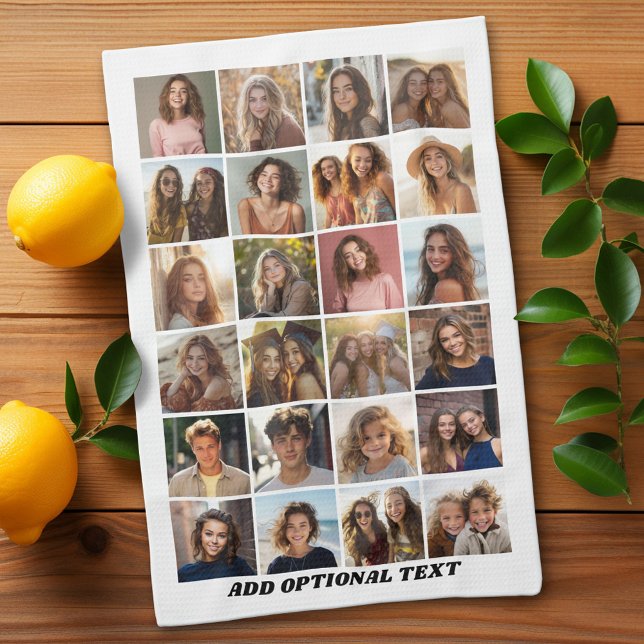 24 FotoCollage - Benutzerdefinierter Text - Schwar Geschirrtuch (Custom Kitchen Towel with Photo Collage)