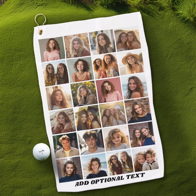 24 FotoCollage - Benutzerdefinierter Text - Schwar Golfhandtuch (Custom Golf Towel with Photo Collage)