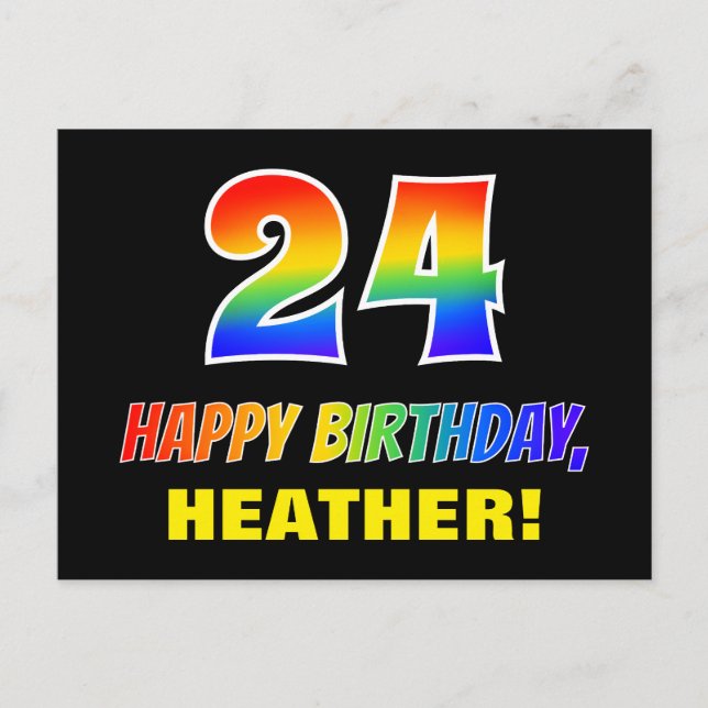 24. Geburtstag: Bold, Fun, Simple, Rainbow 24 Postkarte (Vorderseite)