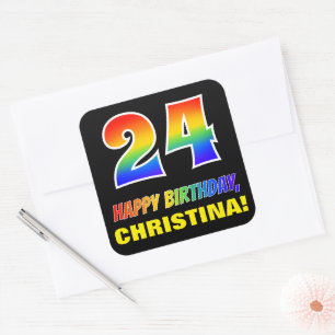 24. Geburtstag: Bold, Fun, Simple, Rainbow 24 Quadratischer Aufkleber