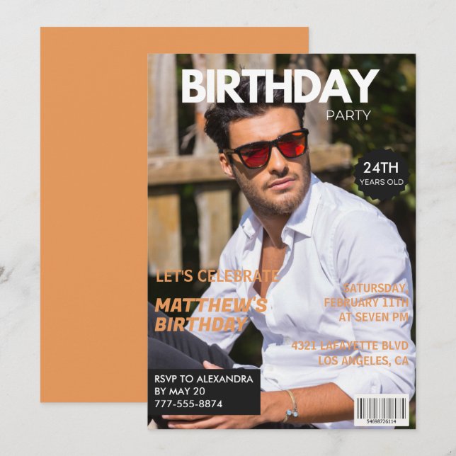 24. Geburtstag Einladungen für ihn Magazine Cover (Vorne/Hinten)