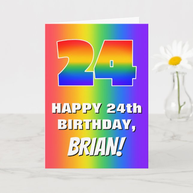 24. Geburtstag: Farbiges, lustiges Regenbogenmuste Karte (Kleine Pflanze)