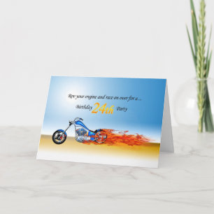 24. Geburtstag Flaming Motorrad-Party Einladung