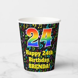 24. Geburtstag: Fun Musiknotens Pattern, Regenboge Pappbecher