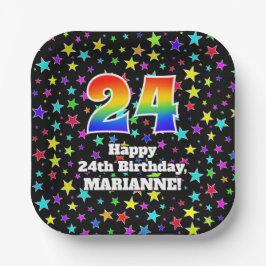 24. Geburtstag: Fun Stars Muster und Regenbogen "2 Pappteller