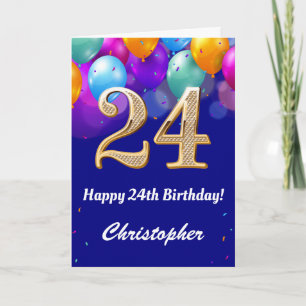 24. Geburtstag Navy Blue und Gold farbige Ballons Karte