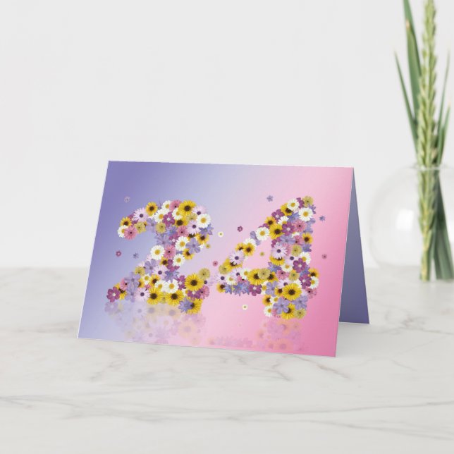 24. Geburtstagskarte mit blumigen Buchstaben Karte (Vorderseite)