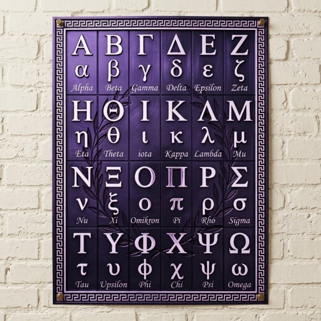 24 Griechisches Alphabet Aussprache - Antike Buchs Poster (Greek words, Greek letters order with pronunciation, ancient Greece letters list, lowercase words )
