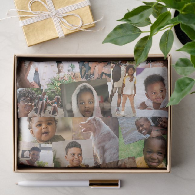 24 Haphazardly Overlapping Photos Collage Template Seidenpapier (Geschenk)