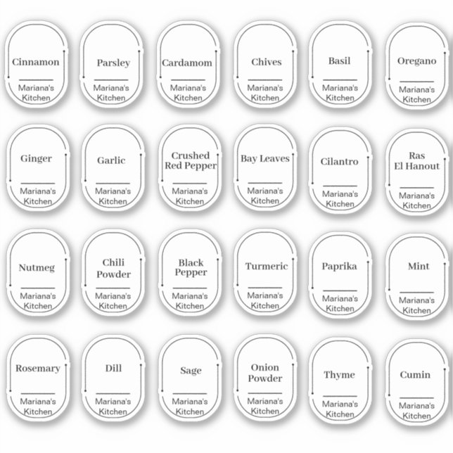 24 herbes et épices de cuisine, autocollant étique (Devant)