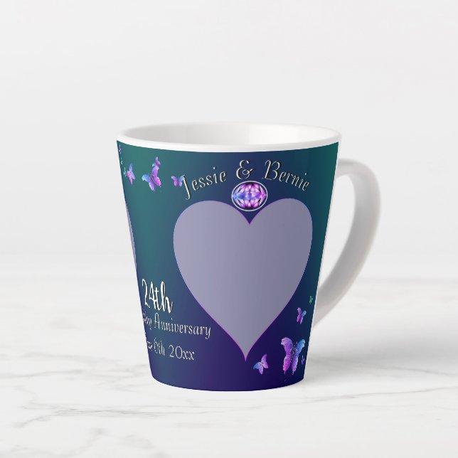 24. Hochzeitstag Blue Latte Tasse (Rechte Ecke)