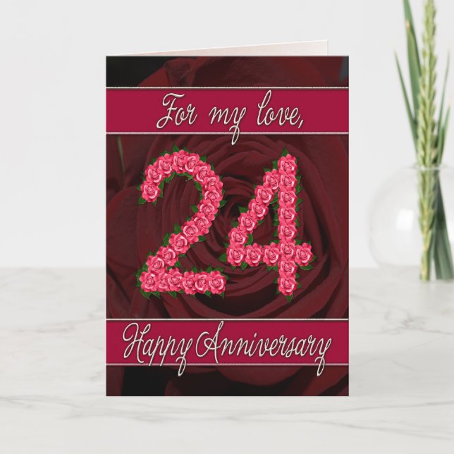24. Jubiläumskarte mit Rose und Blätter Karte (Vorderseite)