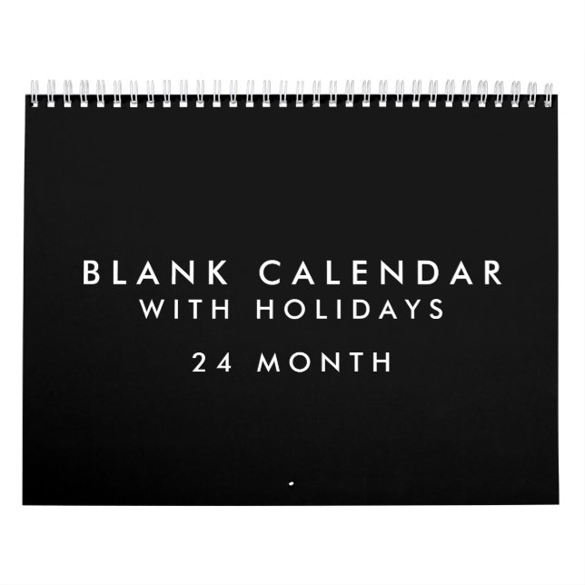 24 Mois Noir Blanc Calendrier Avec Vacances (Protection)