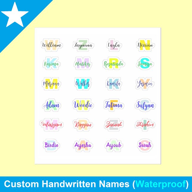 24 Noms De Monogrammes Transparents, Stickers impe (Personalized Modern Colorful Waterproof Name Stickers)