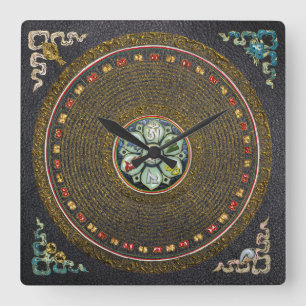 [24] Runde tibetische "OM" Mantra Mandala Quadratische Wanduhr