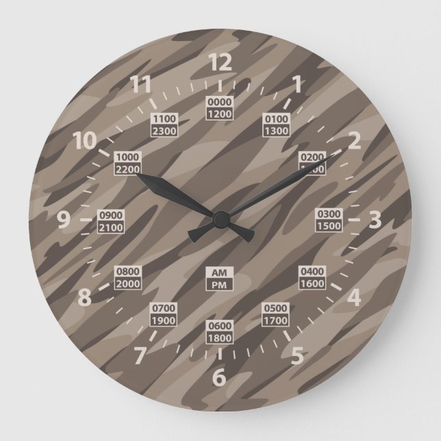 24 Stunden Camouflage Militärzeituhr Große Wanduhr (Vorderseite)