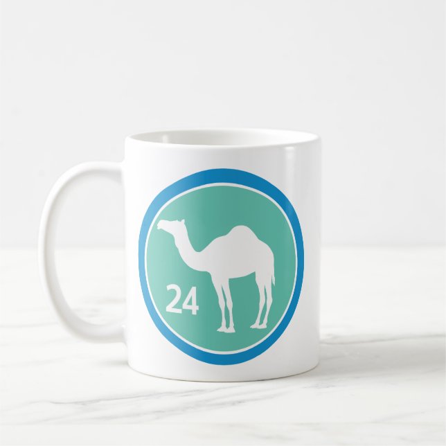 24 Stunden - Kameldesign (blau/Aquamarin) Tasse (Links)