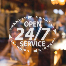 24 Stunden rund um die Uhr geöffnete Serviceleistu Fensteraufkleber