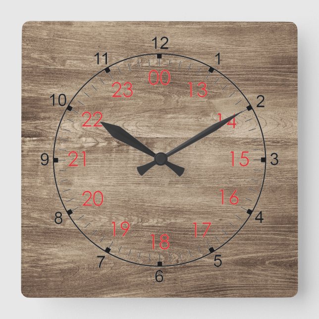 24-Stunden-Uhr-Wand Quadratische Wanduhr (Vorderseite)