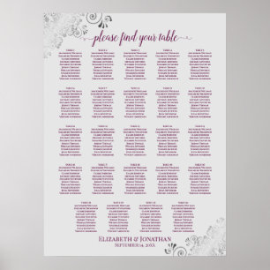 24 Tabelle Cassis Lila Gray Wedding Seating Chart Poster