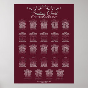 24 Tabelle Elegant Burgund Hochzeitsdiagramm Poster
