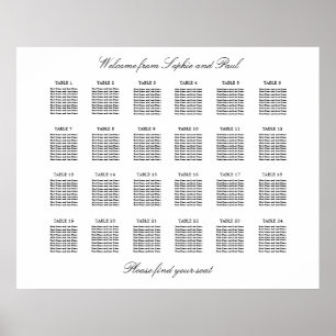 24 Tabelle Elegantes Minimalistisches Sitzdiagramm Poster