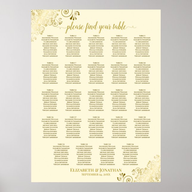 24 Tabelle Gold & Creme Chic Hochzeitskarte Poster (Vorne)