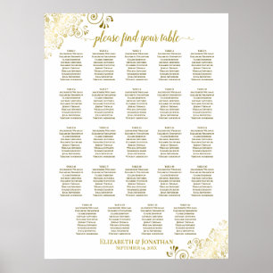 24 Tabelle Gold & White Chic Hochzeitskarte Poster
