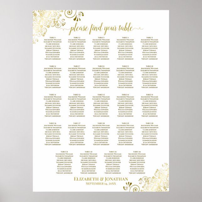 24 Tabelle Gold & White Chic Hochzeitskarte Poster (Vorne)