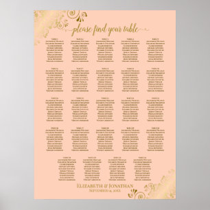 24 Tabelle Korallenpfirsich & Gold Hochzeitskarte Poster