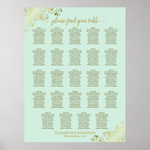 24 Tabelle Minze Grün & Gold Hochzeitskarte Poster
