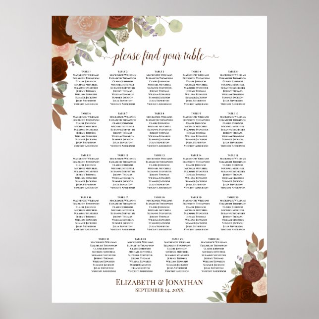 24 Tabelle Orange Fall Blumenzwiebelkarte Poster (Vorne)