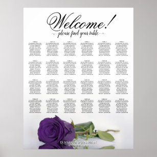 24 Tabelle Royal Lila Rose Hochzeitssitzkarte Poster