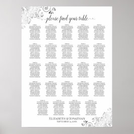 24 Tabelle Silver & White Chic Hochzeitstabelle Poster