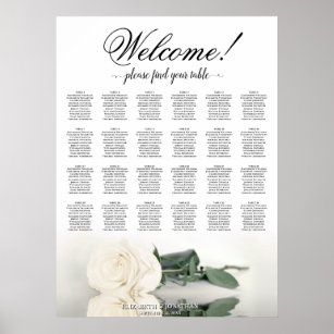 24 Tabelle Weißrosen Elegantes Hochzeitssortiment Poster