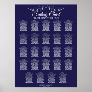 24 Table Elegant Navy Blue Wedding Seating Chart Poster
