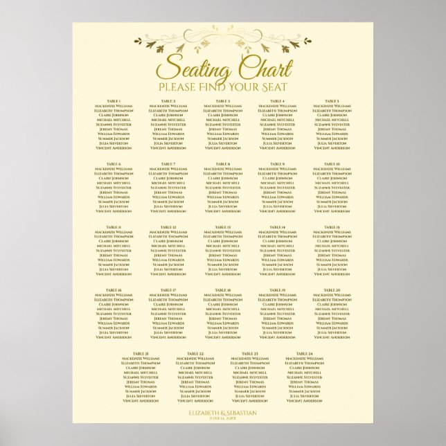 24 Tableau Chic Gold & Cream Mariage Tableau de si (Devant)