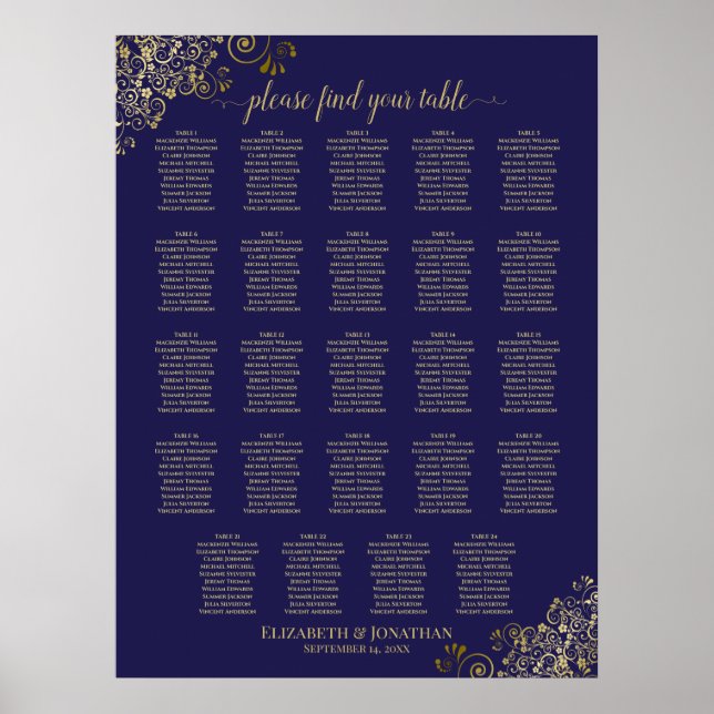 24 Tableau Gold Marine Bleu Chic Mariage Tableau d (Devant)