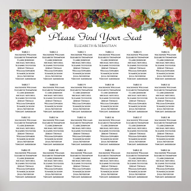 24 Tisch Fall Blume Hochzeitssitzdiagramm Poster (Vorne)